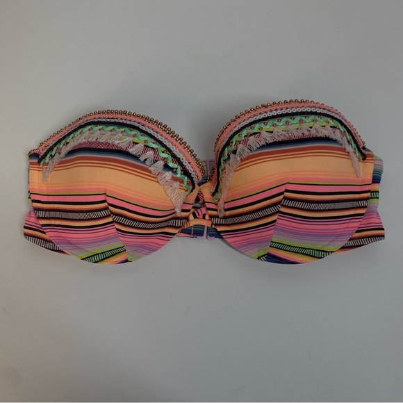 Victoria's Secret Other - VICTORIA Secret Bikini Top Striped Embellished Beach Bandeau Size 32D